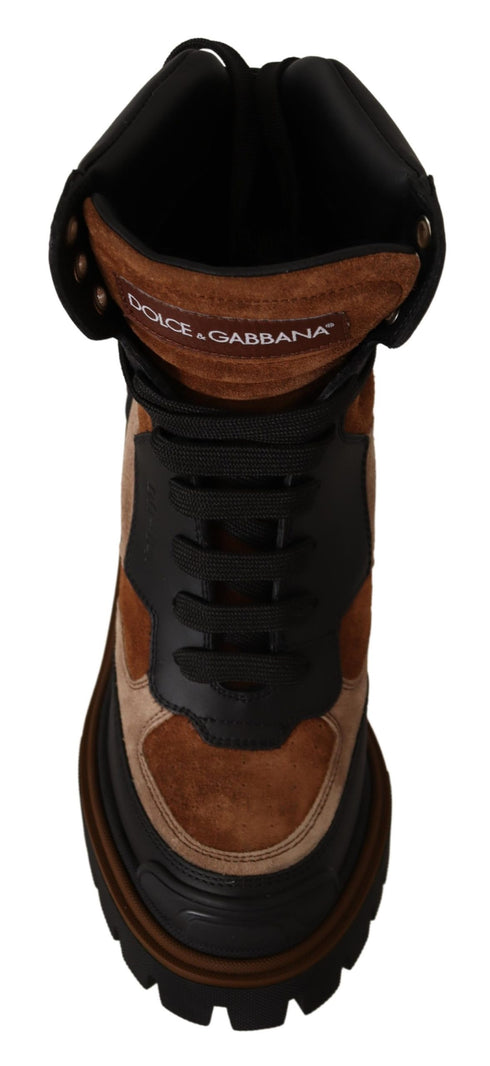 Dolce & Gabbana Black Leather Short Boots Brown Shoes
